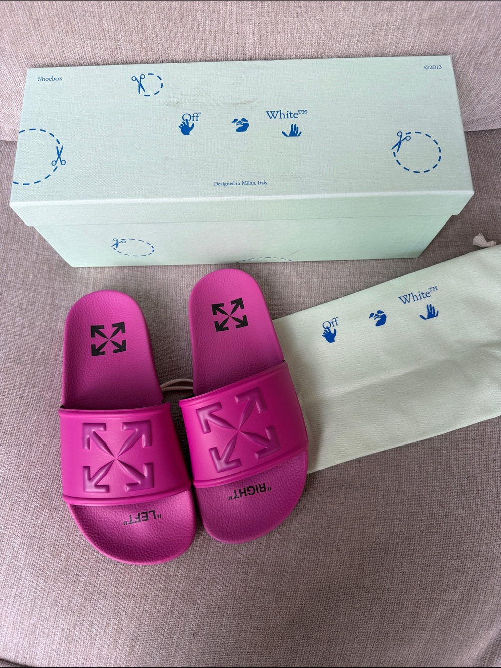 Off-White Fuchsia Arrow Slider Sandals